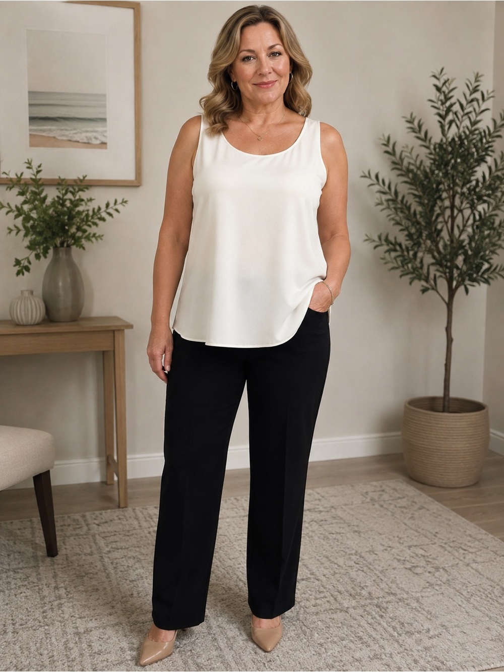 Classiques Entier 100% Silk Silver Sleeveless Tank Top XL